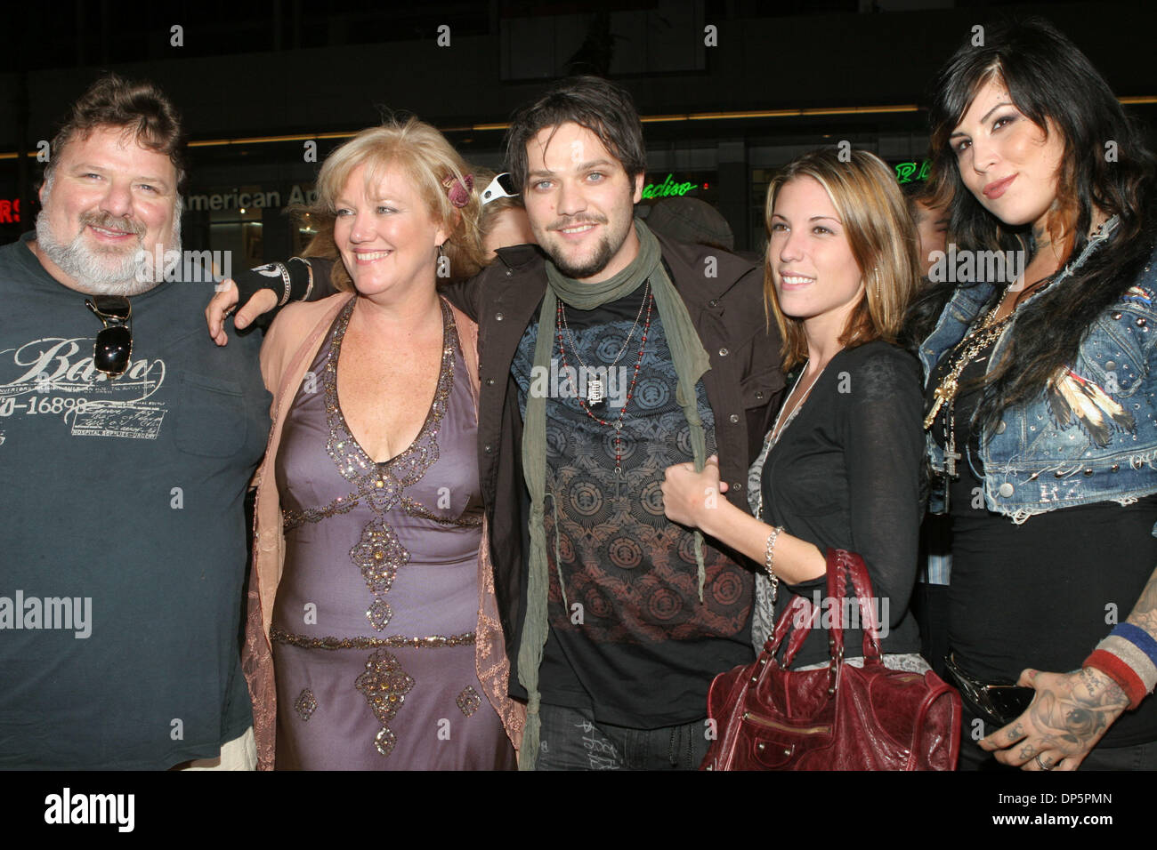 Sep 21, 2006; Hollywood, CA, USA; Actor and one of the stars of the BAM MARGERA arrives with his parents and tattoo artist KAT VON D (far right) for the Jackass