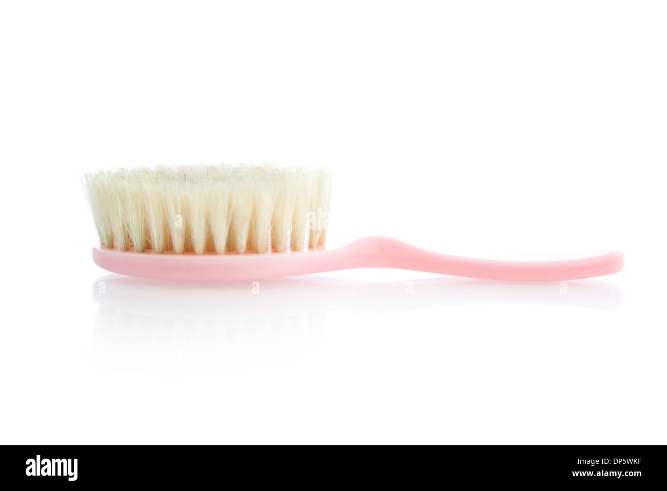 Pink hair brush for babies isolated on white background Stock Photo