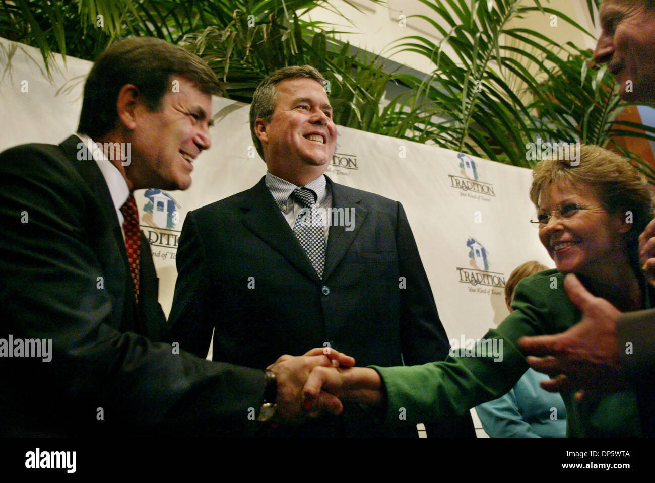 Sep 26, 2006; Port St. Lucie, FL, USA; Governor JEB BUSH and  President Dr. Richard Houghten greet guests Frannie Hutchinson, St. Lucie County Commissioner and Doug Anderson, St. Lucie County Administrator during Wednesday's official announcement of the Institute for Molecular Studies plans to establish a Florida headquarters in the community of Tradition.  Mandatory Credit: Photo  Stock Photo