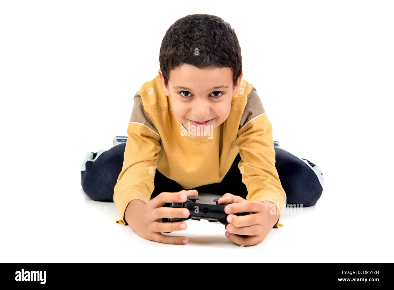 Boy playing video games isolated in white Stock Photo