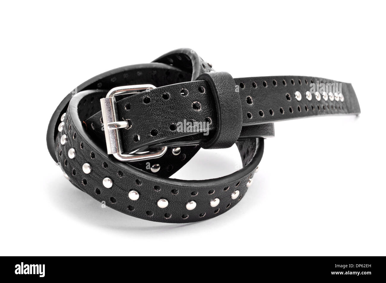 a black leather belt on a white background Stock Photo - Alamy