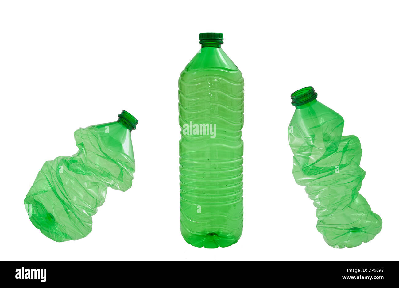 Green Plastic bottles isolated on white background Stock Photo