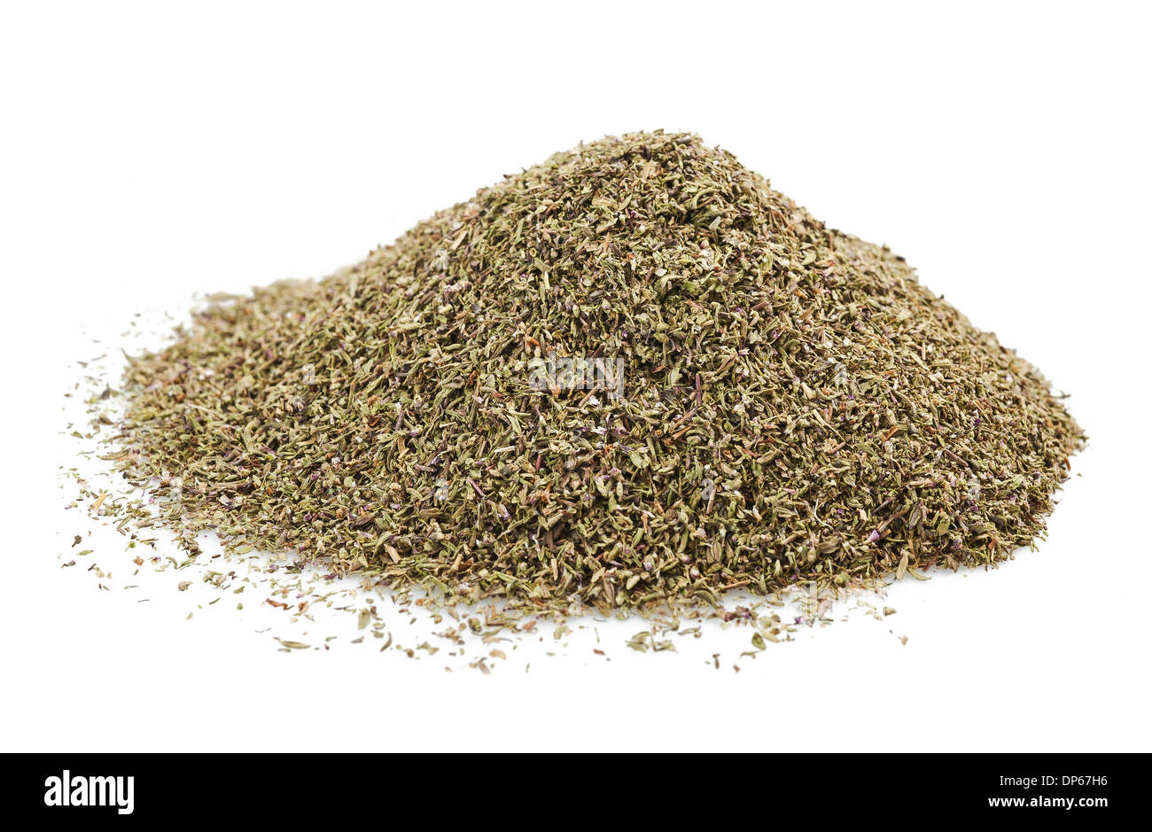 Pile of Dried Thyme Isolated on White Background Stock Photo