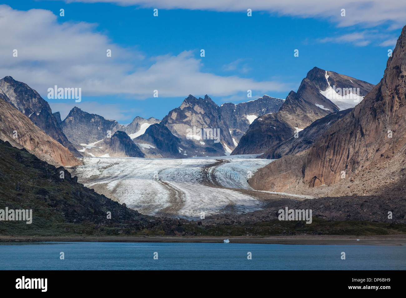 Hanging glacier in the Prince Christian Sound, Greenland Stock Photo