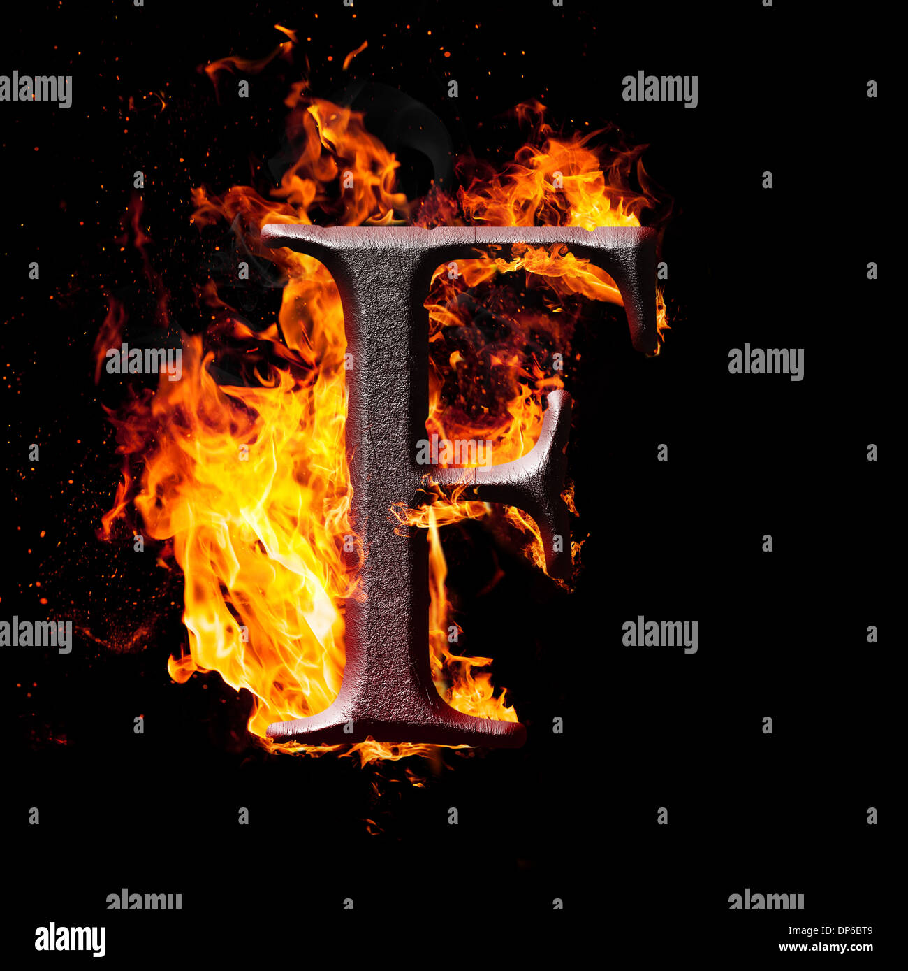 Letters and symbols in fire - F Stock Photo - Alamy