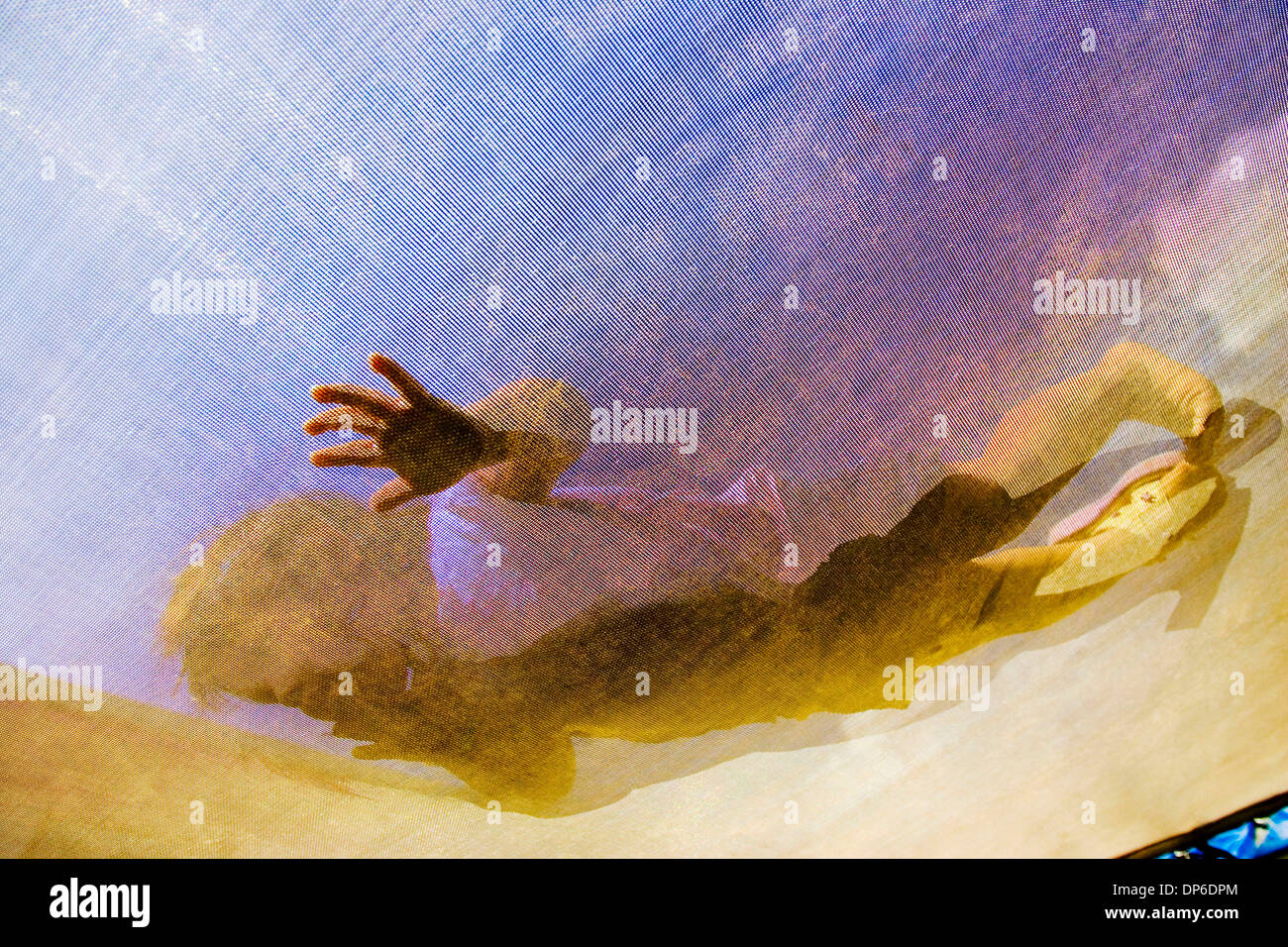 Oct 12, 2006; Manderson, SD, USA; Danielle High Hawk is put on the trampoline where she can't