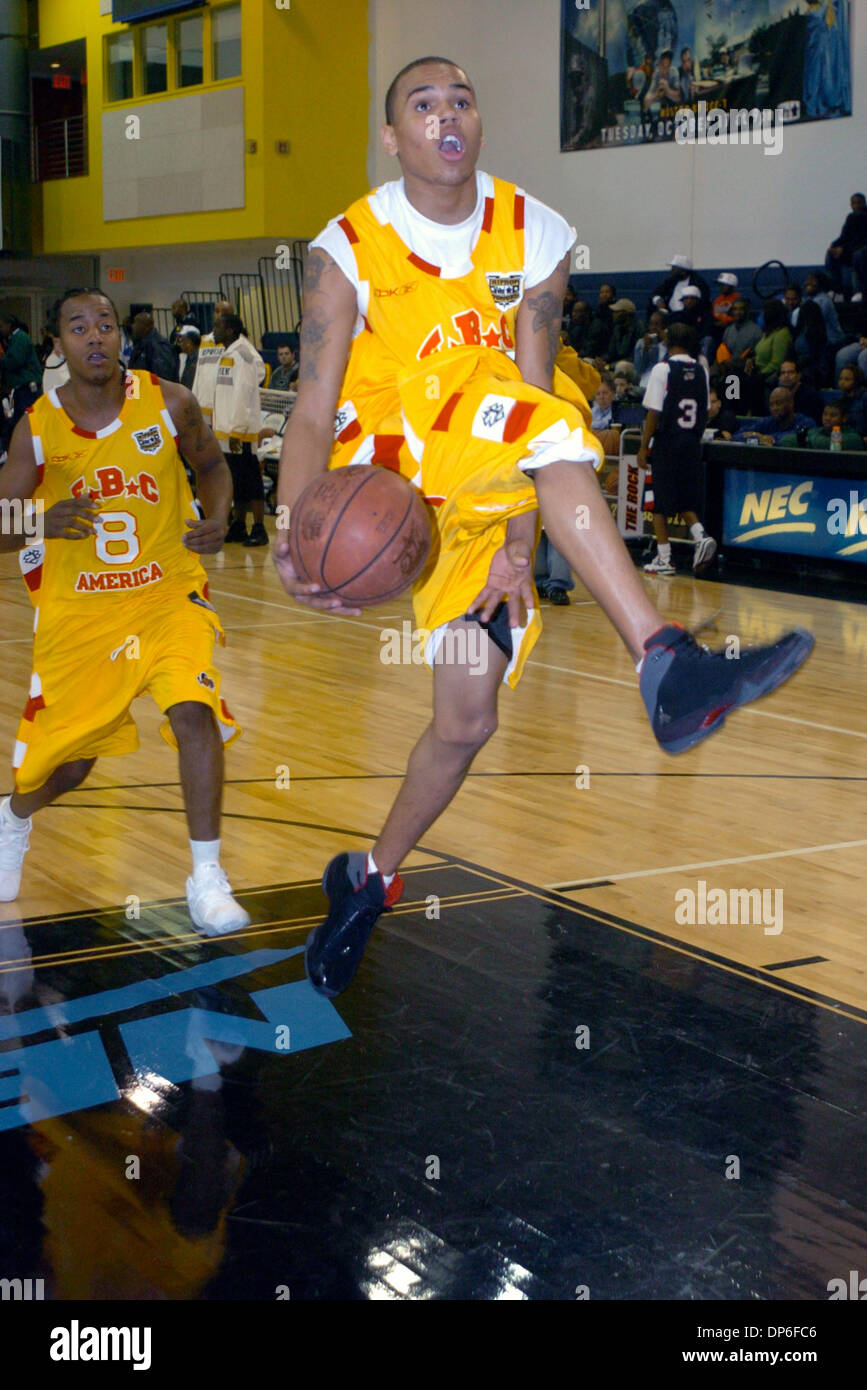 Oct 15, 2006; Brooklyn, NY, USA; R&B star CHRIS BROWN makes a shot as VH1  and the City of New York present "VH1 Hip Hop Honors Celebrity Hoops"  exhibition basketball game at