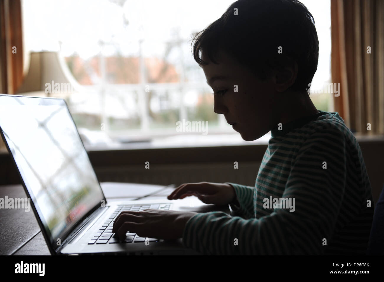 boy doing his homework using laptop in his home Stock Photo - Alamy