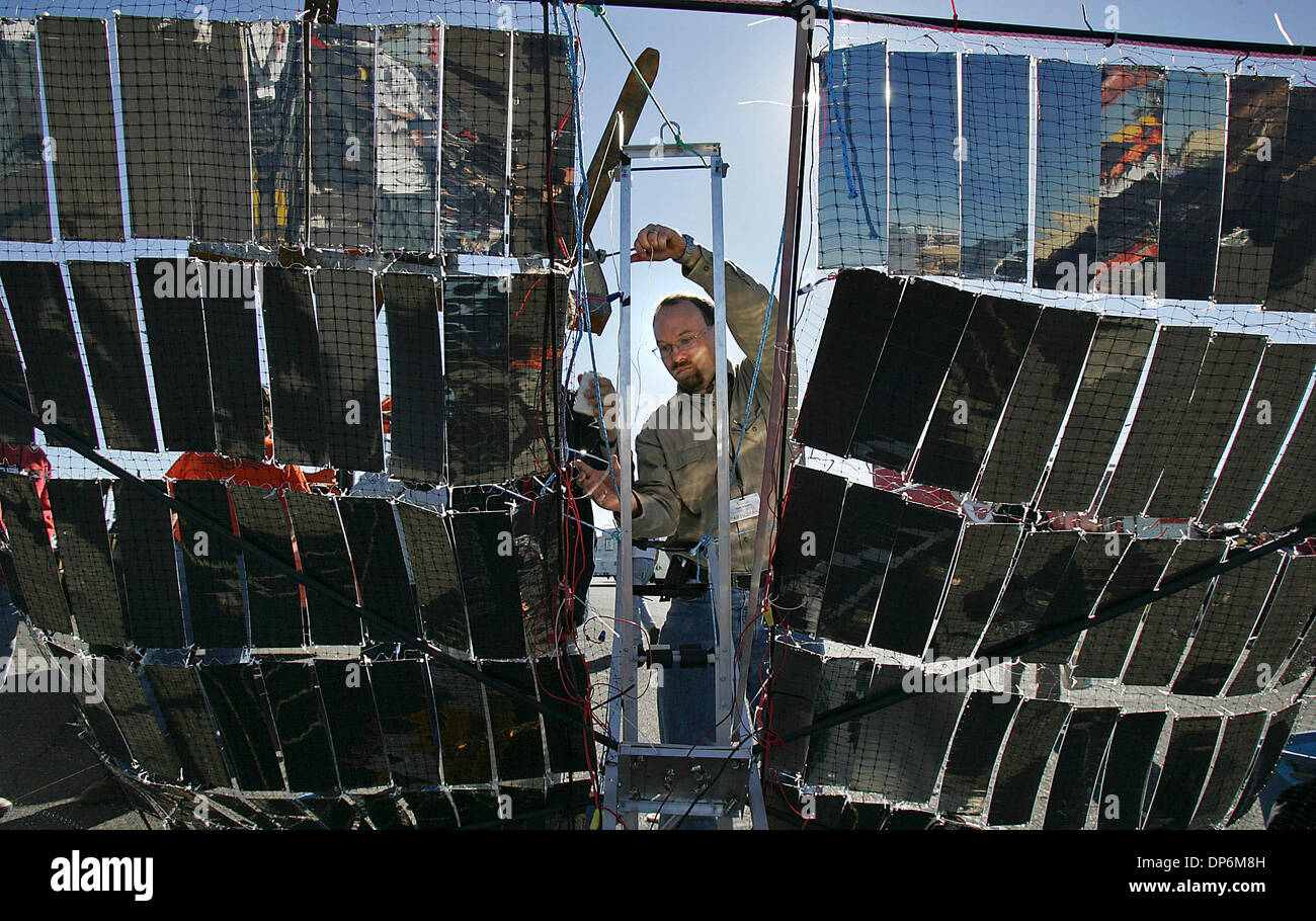 Oct 21, 2006; Las Cruces, NM, USA; Scientist/engineer Matt Abrams of Bethesda, Maryland prepares his space elevator, Cinderella, for competition at the Wirefly X Prize Cup in Las Cruces, New Mexico on Saturday, October 21, 2006. Abrams refers to his device as a Star Climber that is used as an alternative to rockets for transport into space using a miles-long tether. Abrams competed Stock Photo