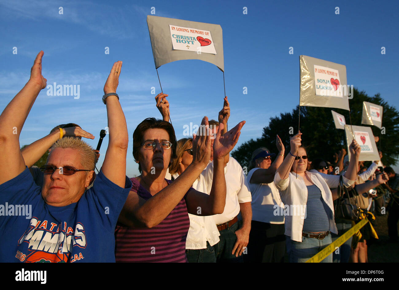 Oct 25, 2006; Starke, FL, USA; Supporters and demonstrators gather outside of the Florida State Prison in Starke, where convicted serial killer Danny Rolling was executed by lethal injection on October 25, 2006.  Rolling was responsible for the slaying of five college students in 1990. Mandatory Credit: Photo by J. Gwendolynne Berry/Palm Beach Post/ZUMA Press. (©) Copyright 2006 by Stock Photo