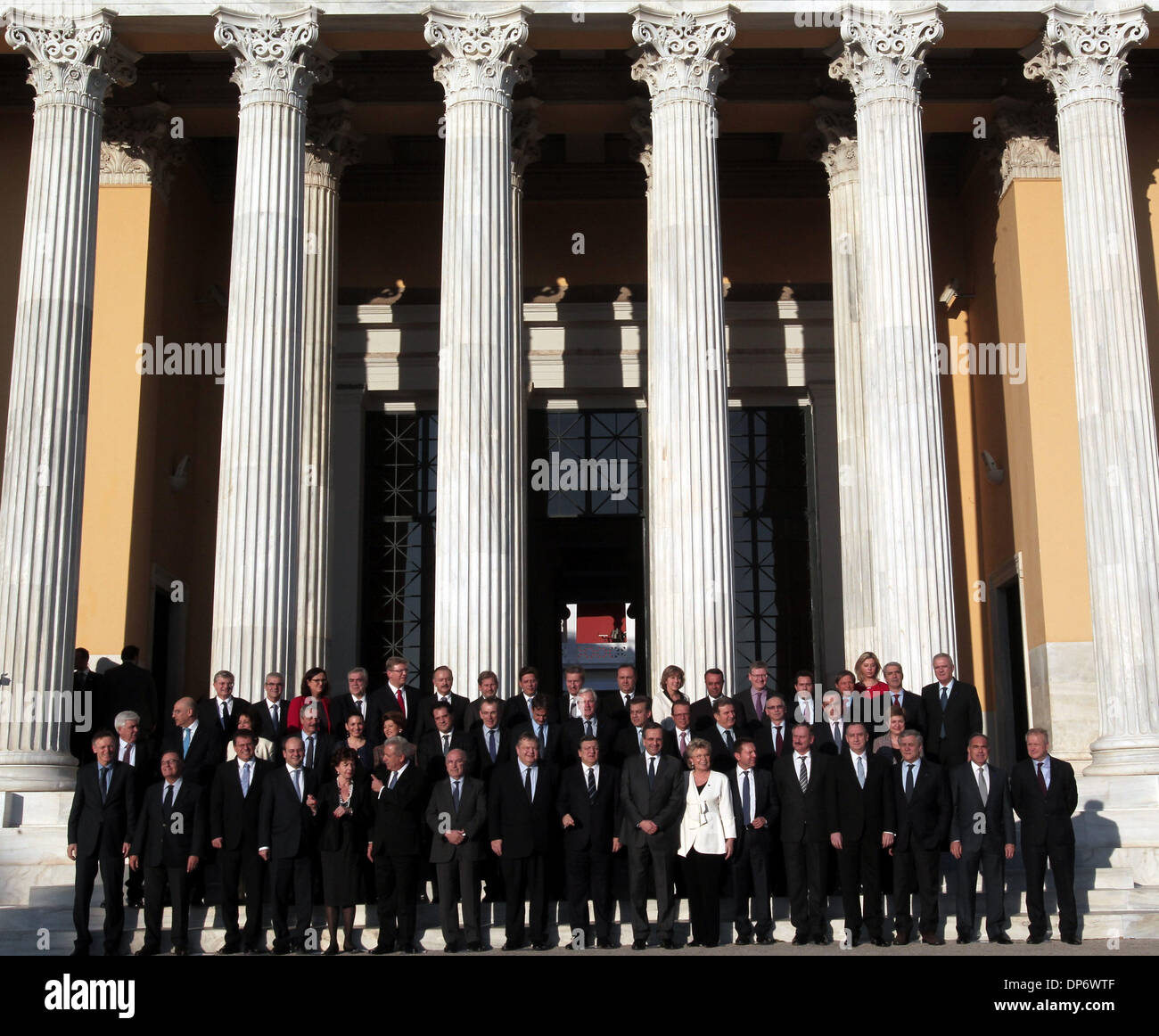Athens, Greece. 8th Jan, 2014. Greek cabinet ministers and European Commissioners pose for a group photo at the official inauguration of Greece's EU Presidency in Athens, Greece, Jan. 8, 2014. Credit:  Marios Lolos/Xinhua/Alamy Live News Stock Photo