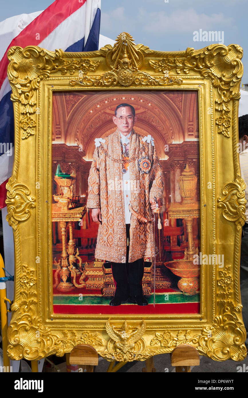 Framed Portrait of the King of Thailand on the street for his Birthday Bangkok Stock Photo