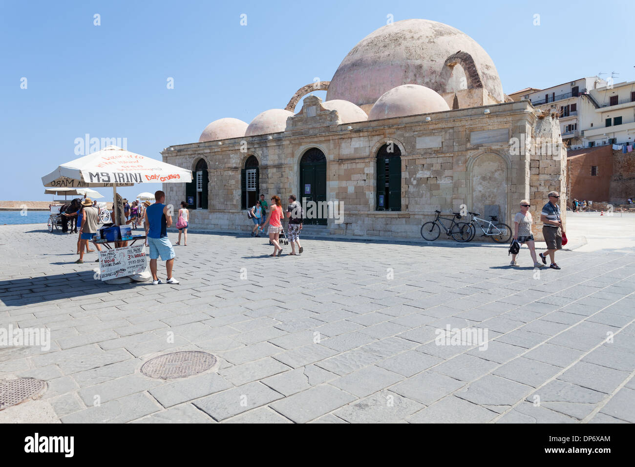 Janissaries Mosque at Chania ancient quay in Crete Island, Greece Stock