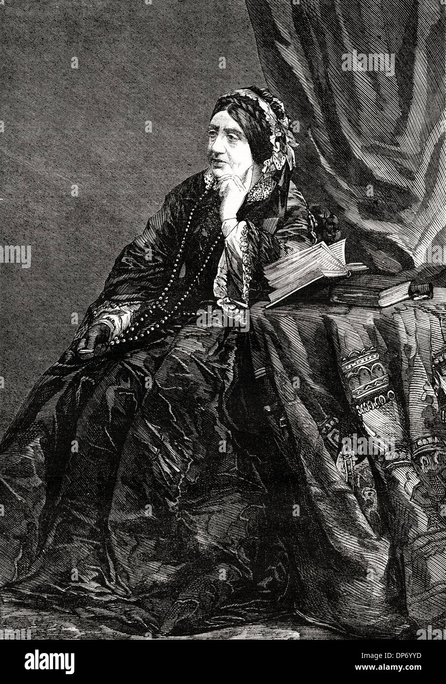 Victorian woman. Eminent pianist Mrs Lucy Anderson nee Philpot ( 1797 - 1878 ). Victorian woodcut engraving circa 1862 Stock Photo