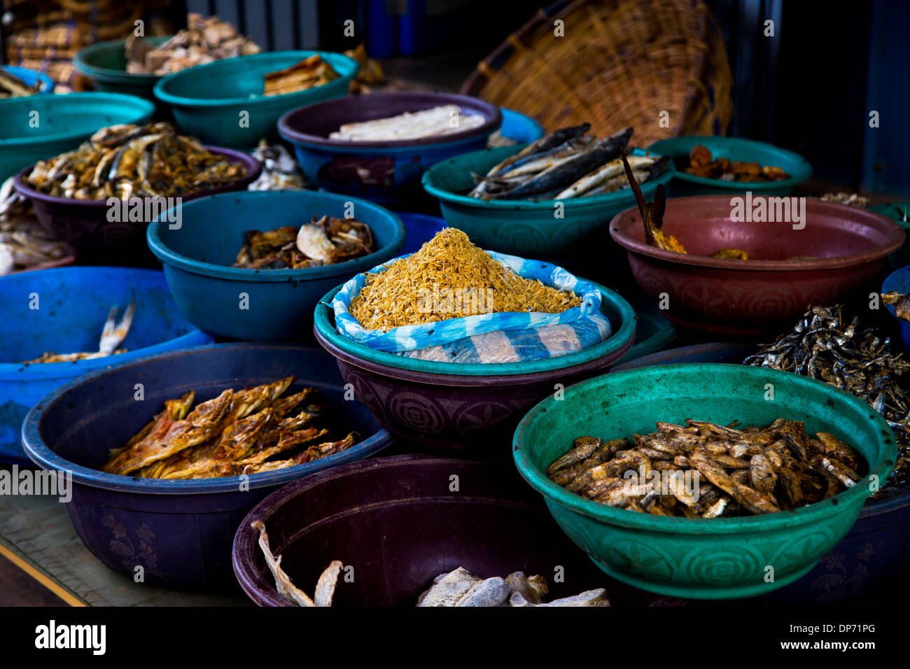 Dried fishes in the fish market of Negombo, Sri Lanka Stock Photo