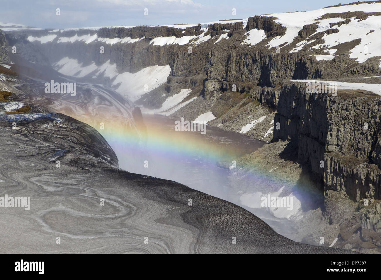 View of waterfall and canyon, Dettifoss Waterfall, Jokulsa a Fjollum River, Vatnajokull N.P., Iceland, May Stock Photo