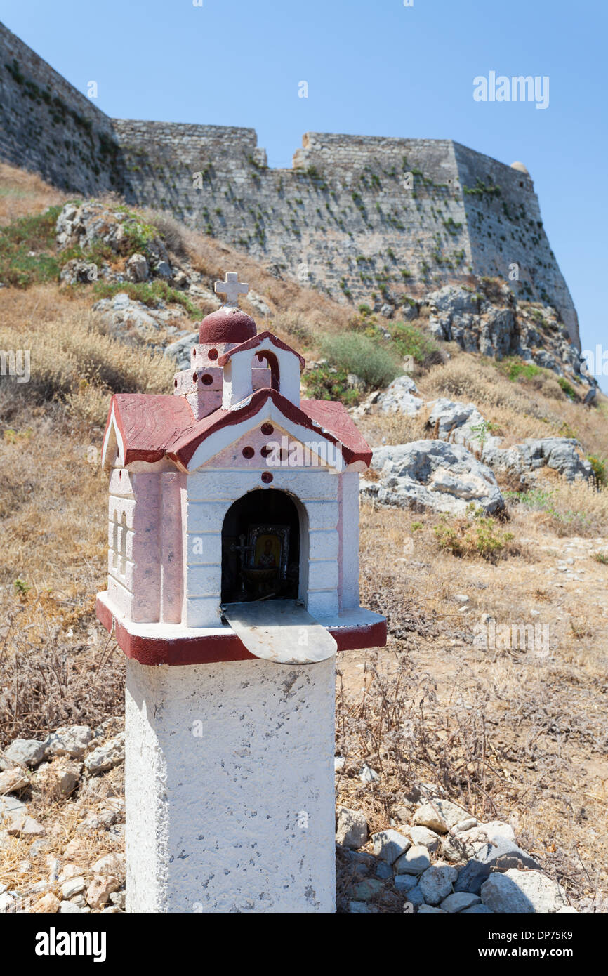 Altar roadside in memory of the deads in car accident, Crete Island, Greece Stock Photo