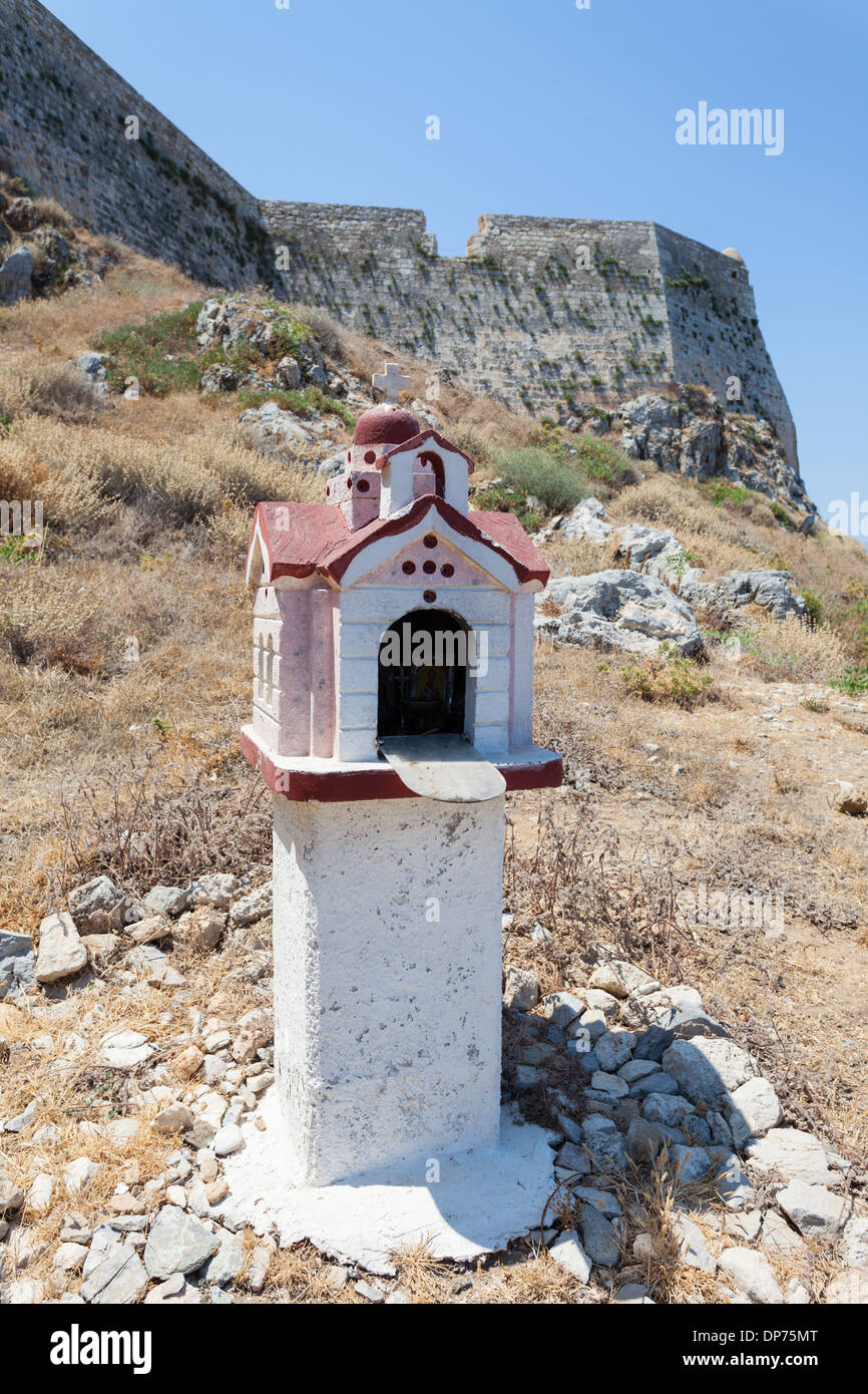 Altar roadside in memory of the deads in car accident, Crete Island, Greece Stock Photo