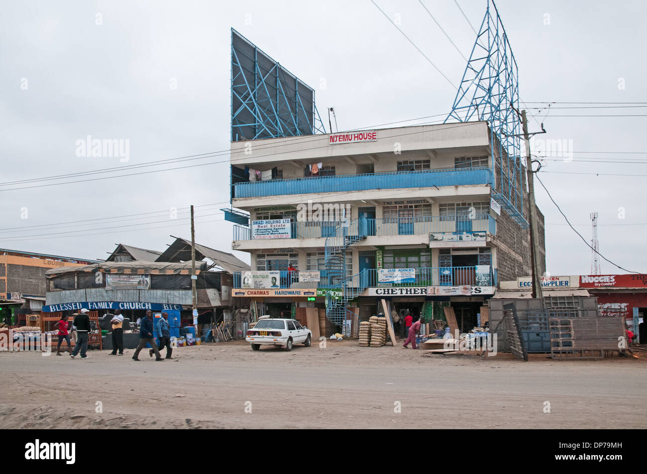 Njemu House shopping and office block and Blessed Family Church on Nairobi Namanga road at Kajiado Kenya Africa Stock Photo