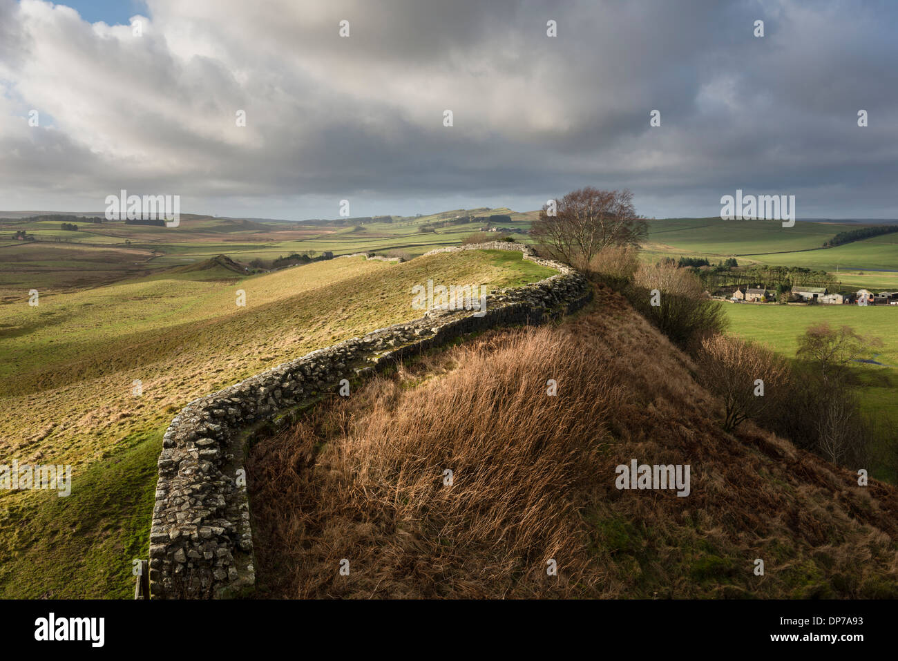 Hadrian's Wall one of the dramatic landscapes  in Northumberland National Park Stock Photo