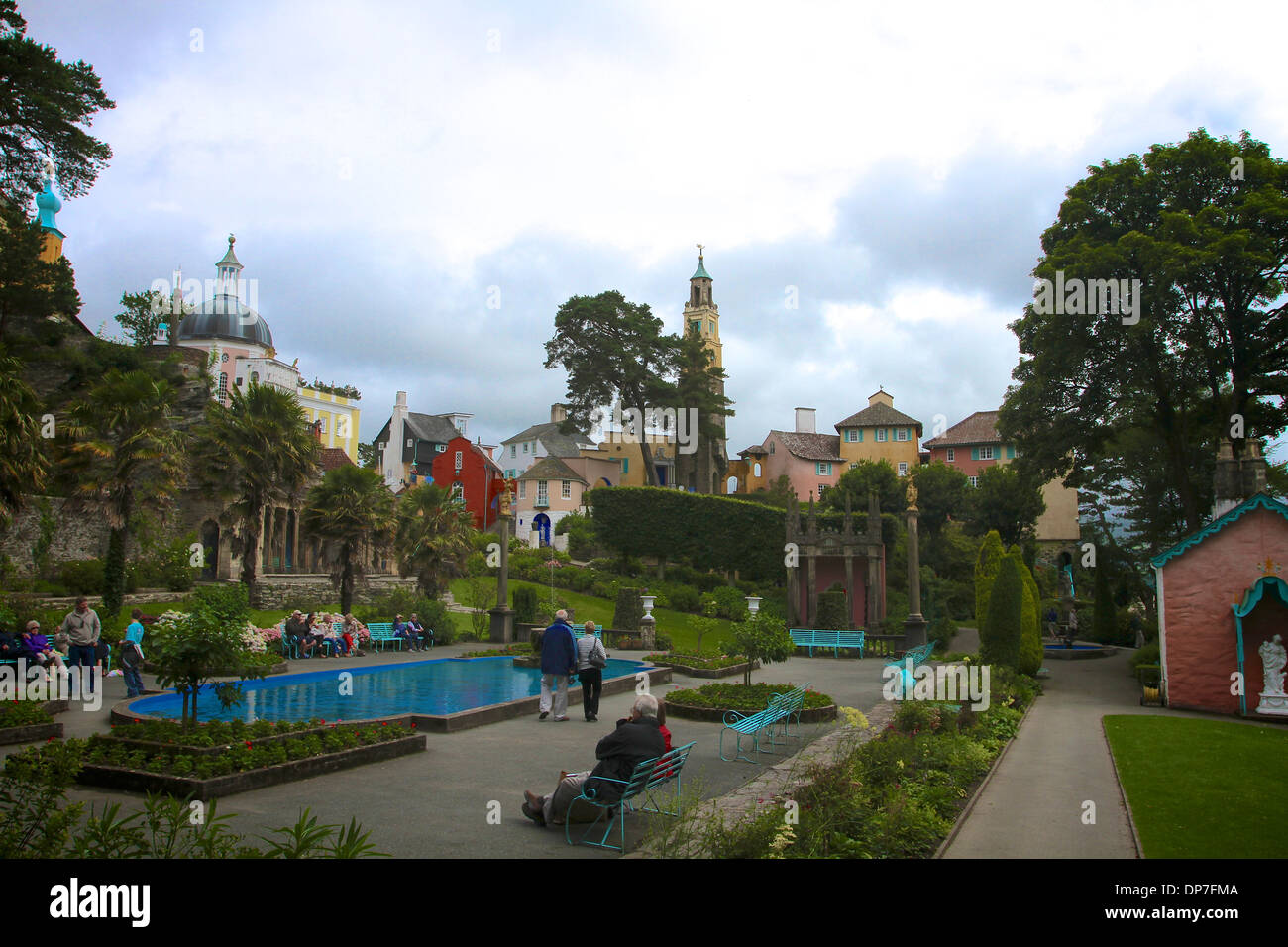 Portmeirion, a popular tourist village in Gwynedd, North Wales. Location for the 1960s television show The Prisoner. Stock Photo