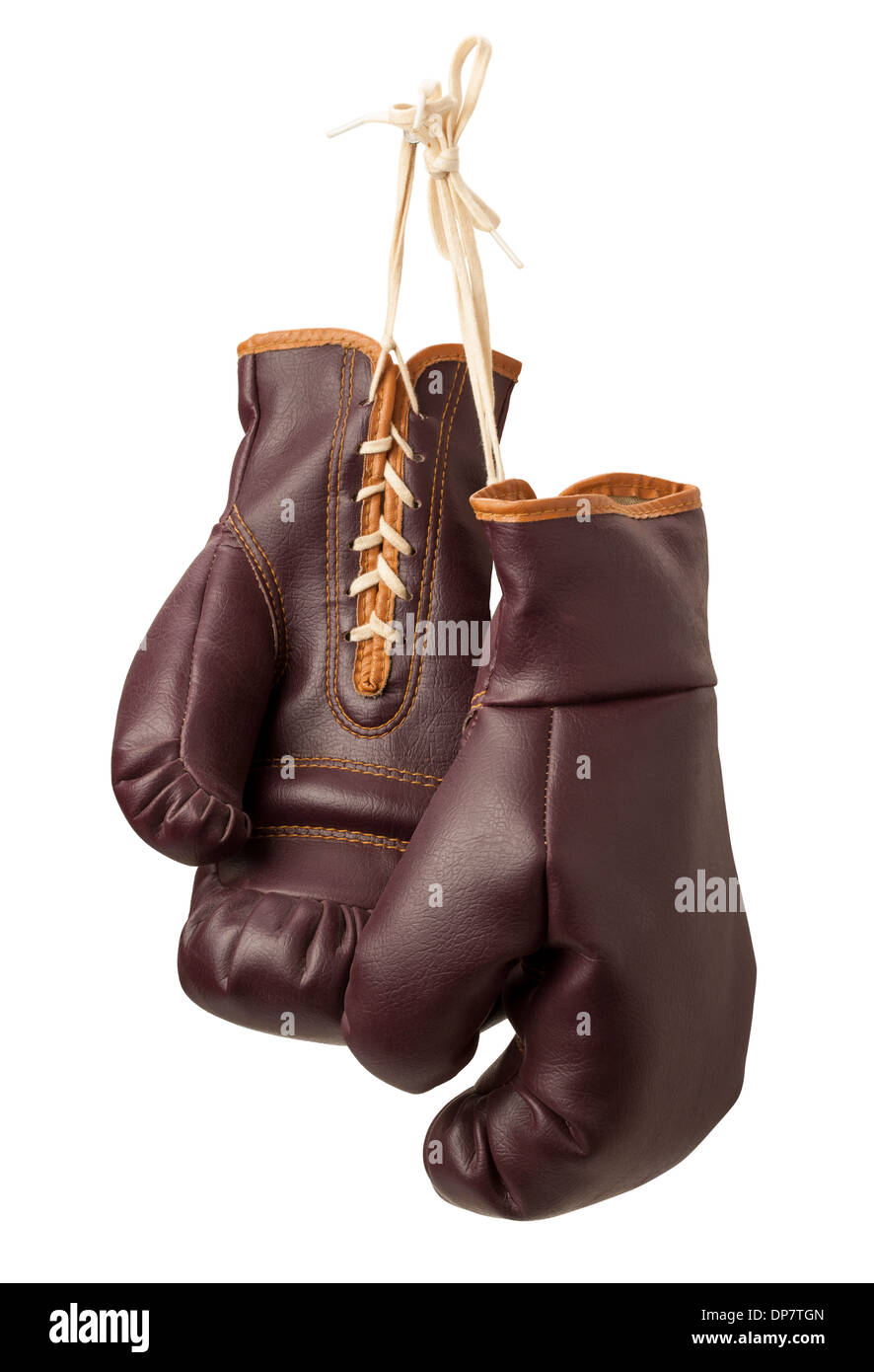 Vintage Boxing Gloves isolated on a white background Stock Photo