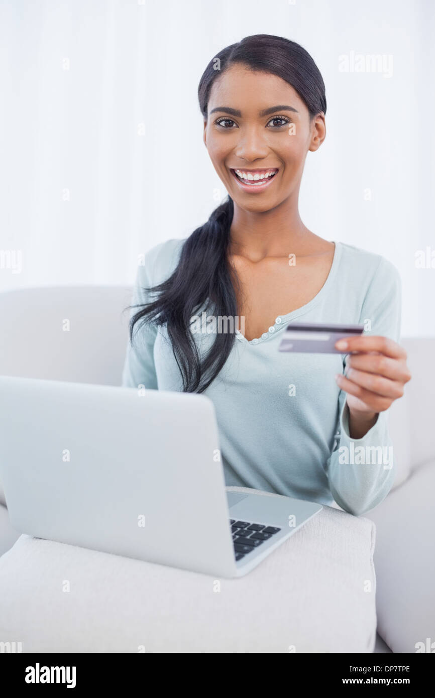 Excited black woman laptop hi-res stock photography and images - Alamy