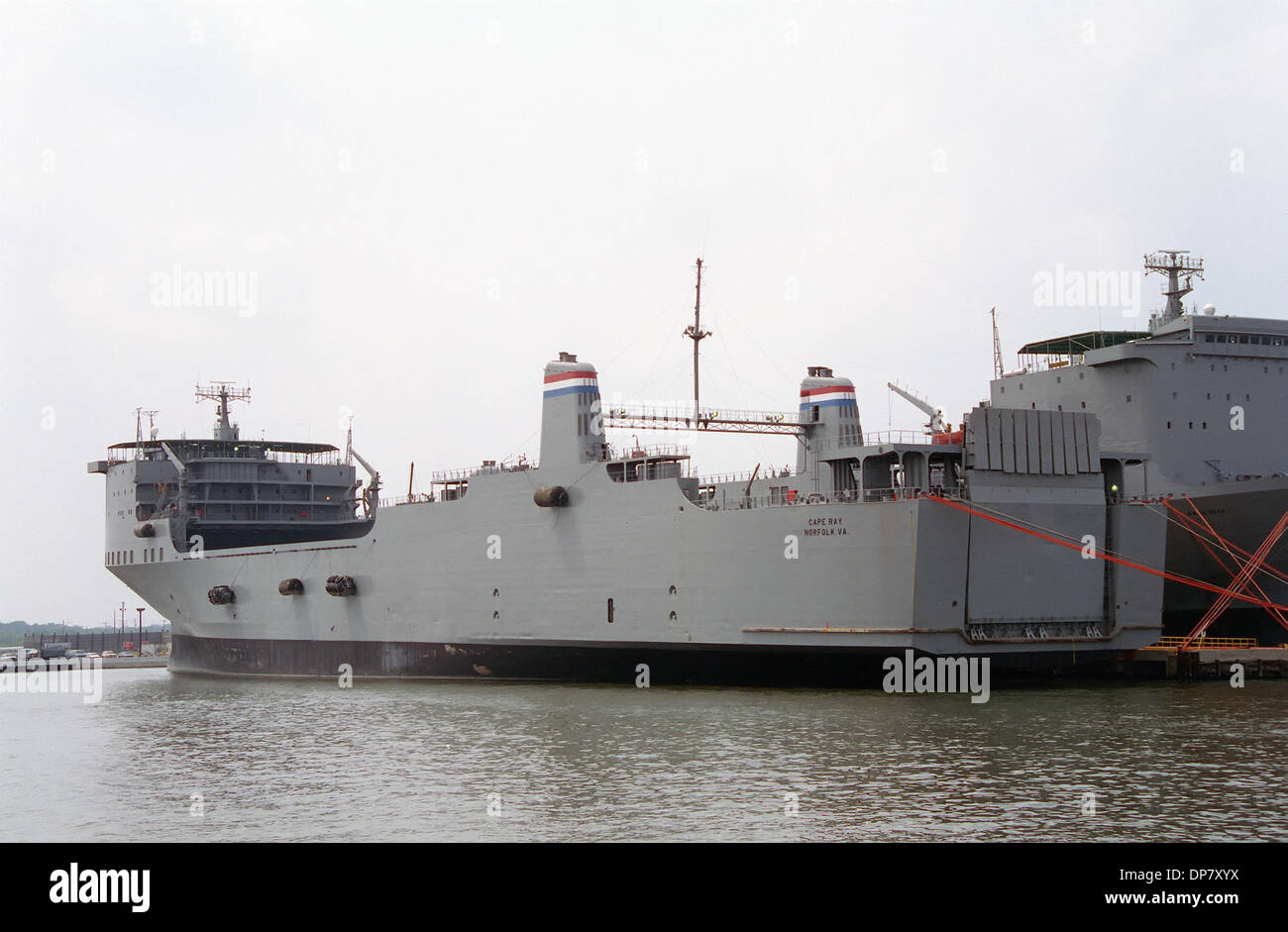 US Navy Ready Reserve Force vehicle transport ship Cape Ray at dock August 26, 1994 in Portsmouth, Virginia. The Cape Ray which has been fitted with equipment to destroy Syrian Chemical weapons at sea which began January 7, 2014. Stock Photo