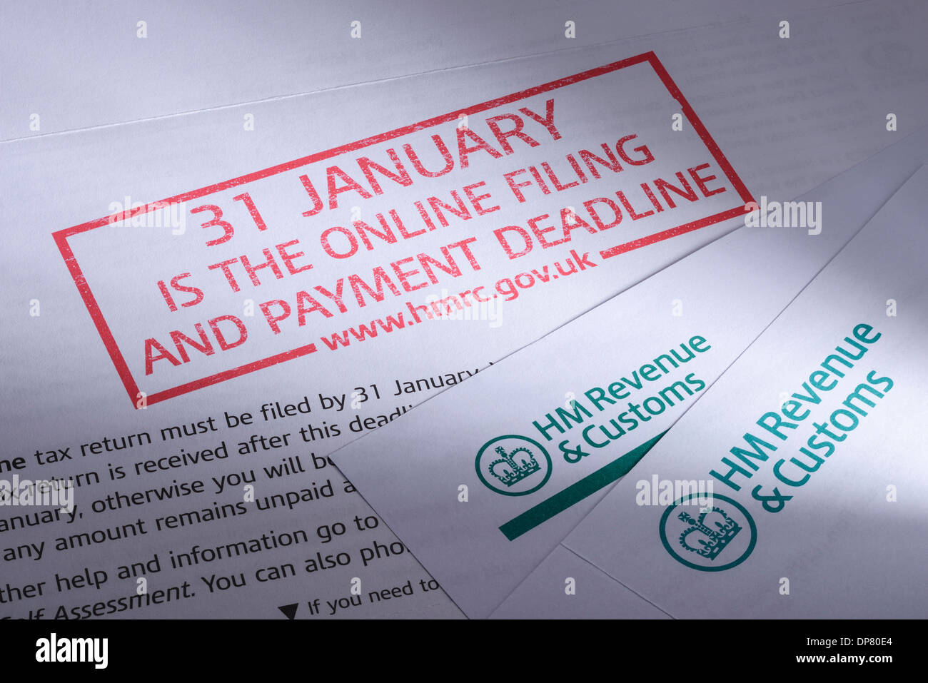 HMRC Self Assessment online filing deadline paperwork Stock Photo