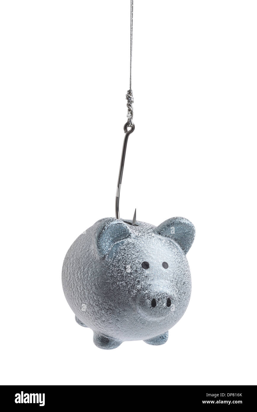 Piggy bank hanging on a hook Stock Photo
