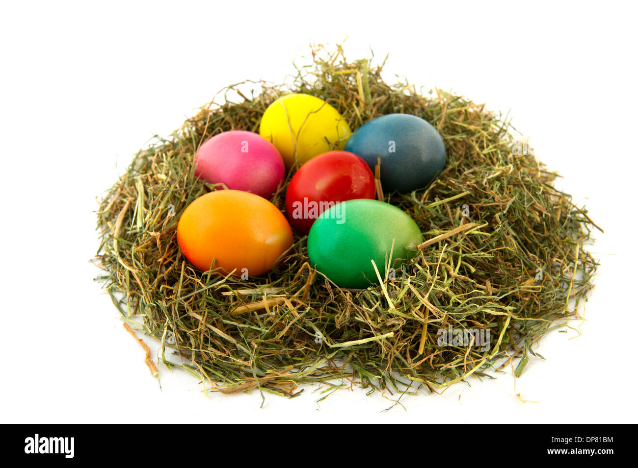 colorful straw nest easter eggs isolated over white background Stock ...