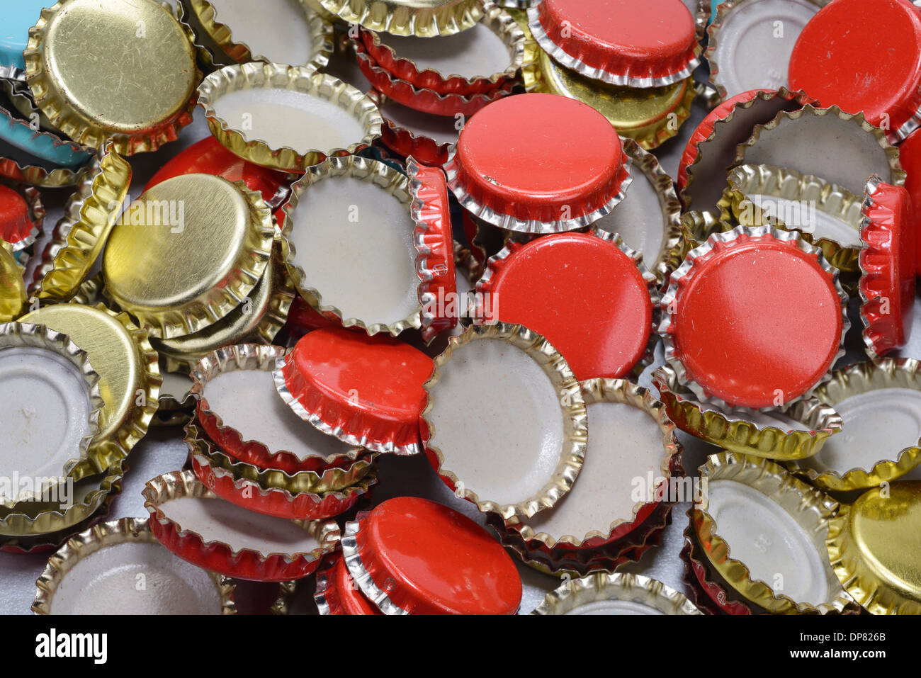 Pile of crown cork bottle caps Stock Photo