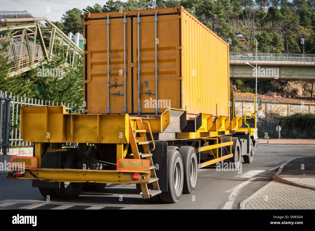 cargo container on truck in the street Stock Photo