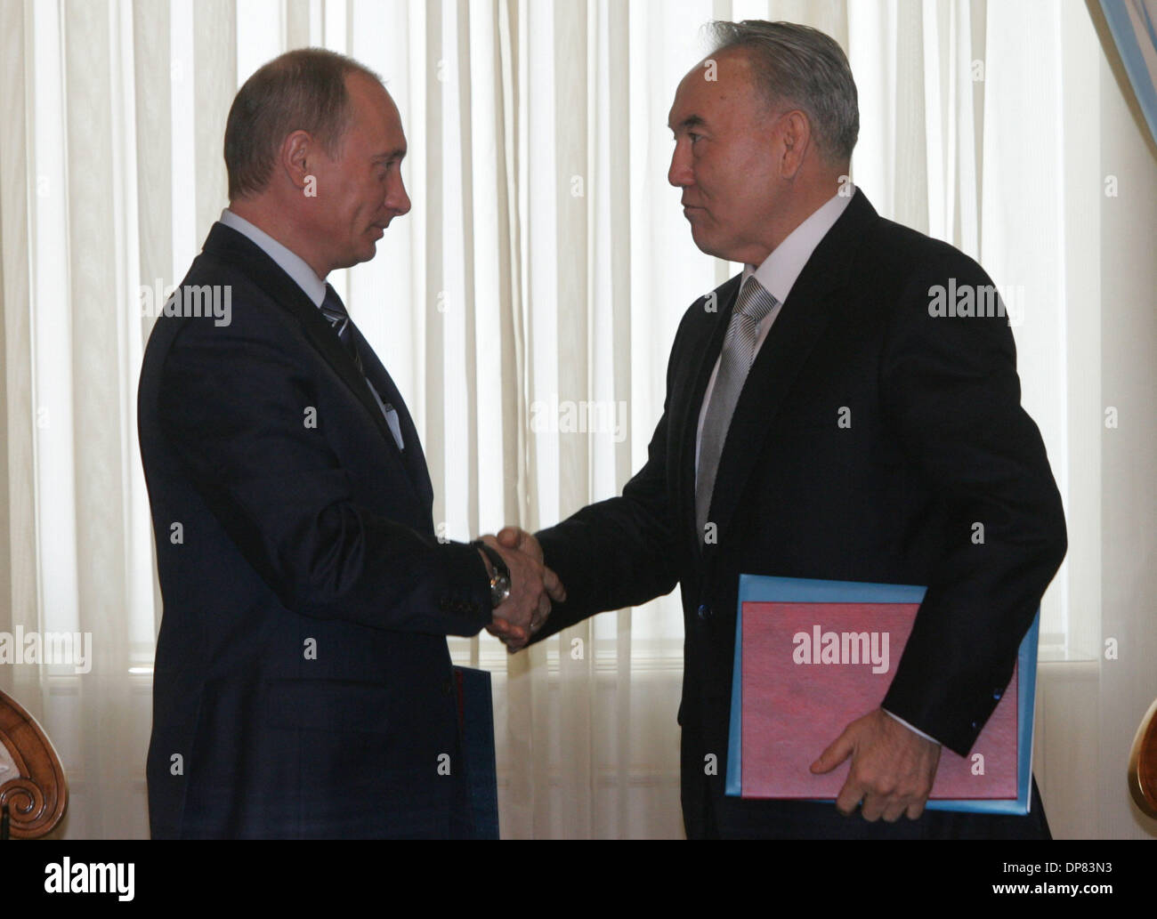 Russian president Vladimir Putin and Kazakh president Nursultan ...