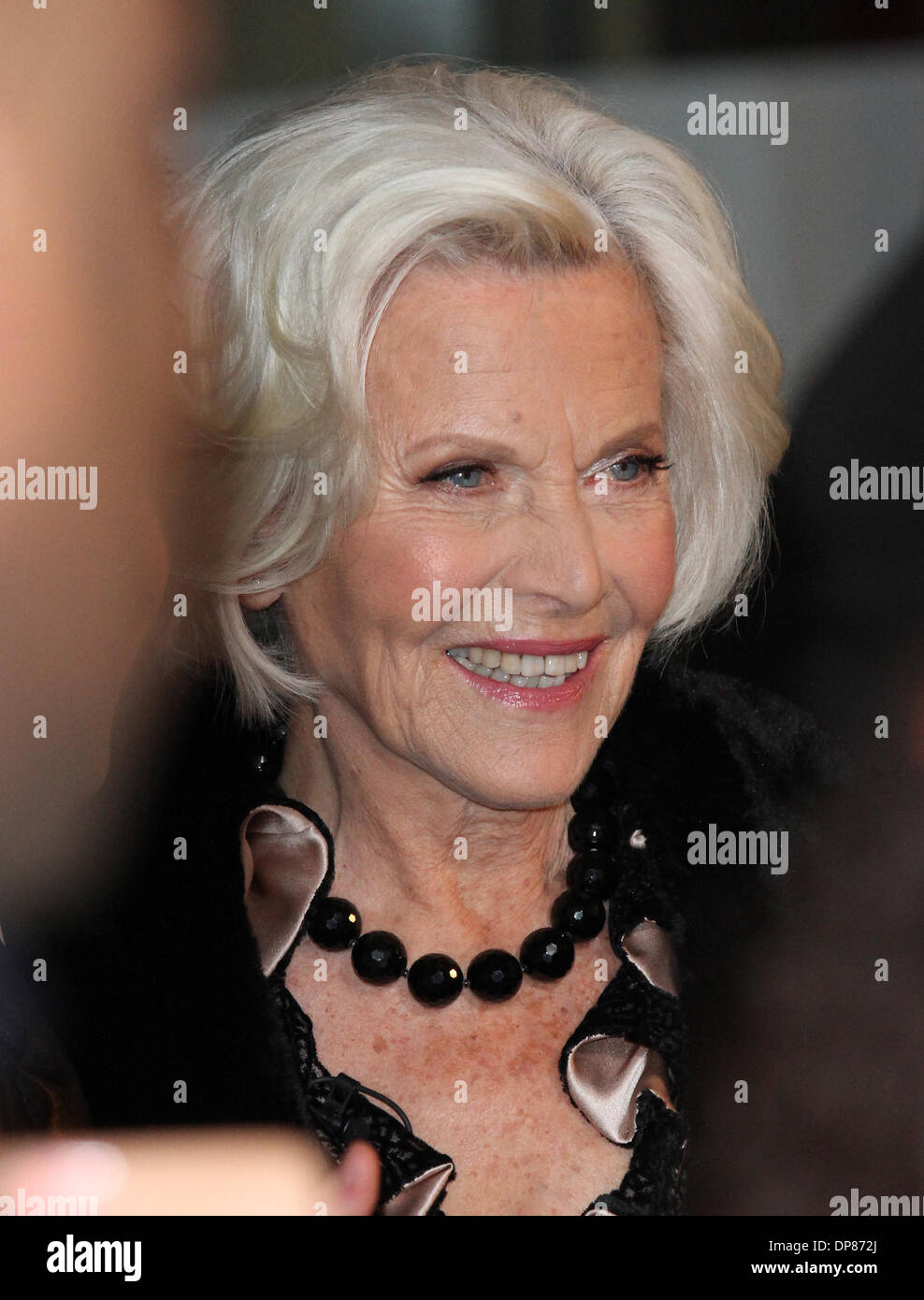 London, UK, 8th January 2014. Honor Blackman filming outside the BBC Broadcasting House for the One Show in London Stock Photo