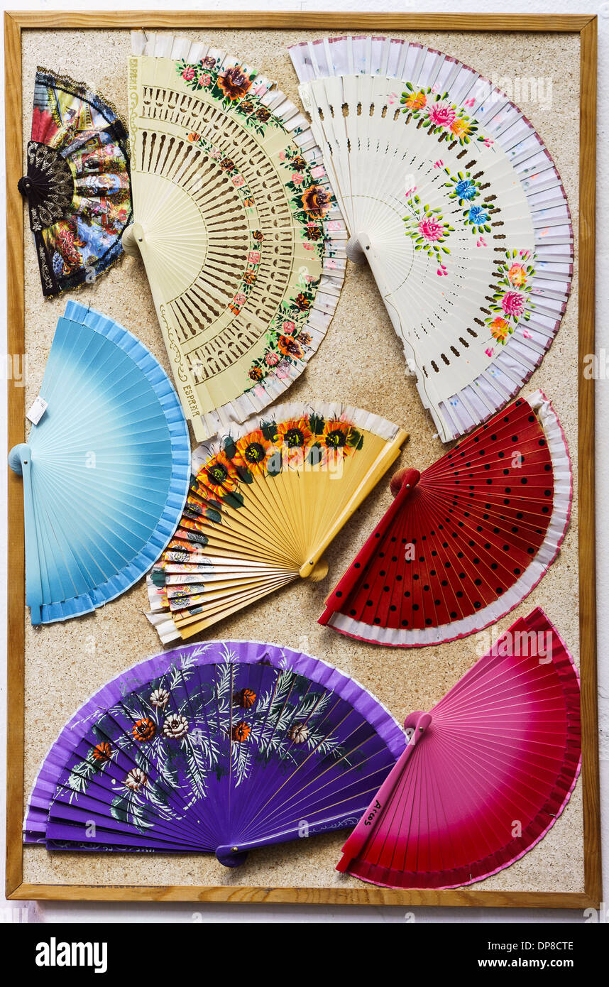 gift shop at White Towns of Andalusia, Arcos de la Frontera. Colorful fans Stock Photo