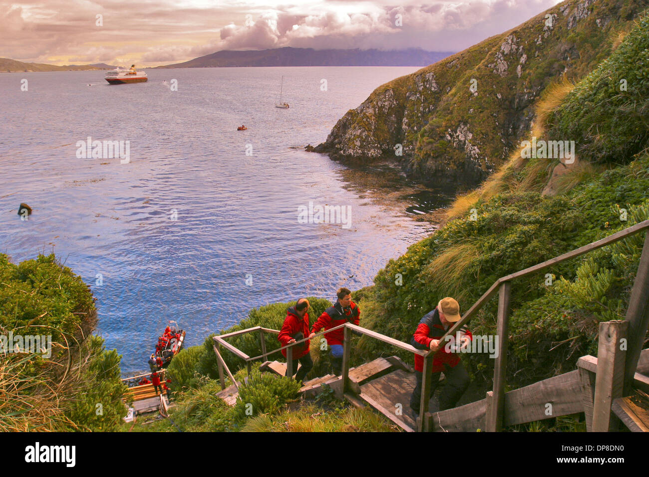 At Cabo de Hornos, (Cape Horn) a steep staircase leads to a Chilean Nave  weather station, CHILE Stock Photo - Alamy