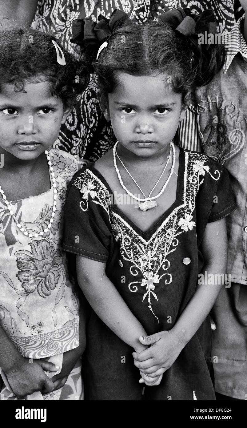 Poor lower caste Indian street girl. Andhra Pradesh, India. Monochrome Stock Photo