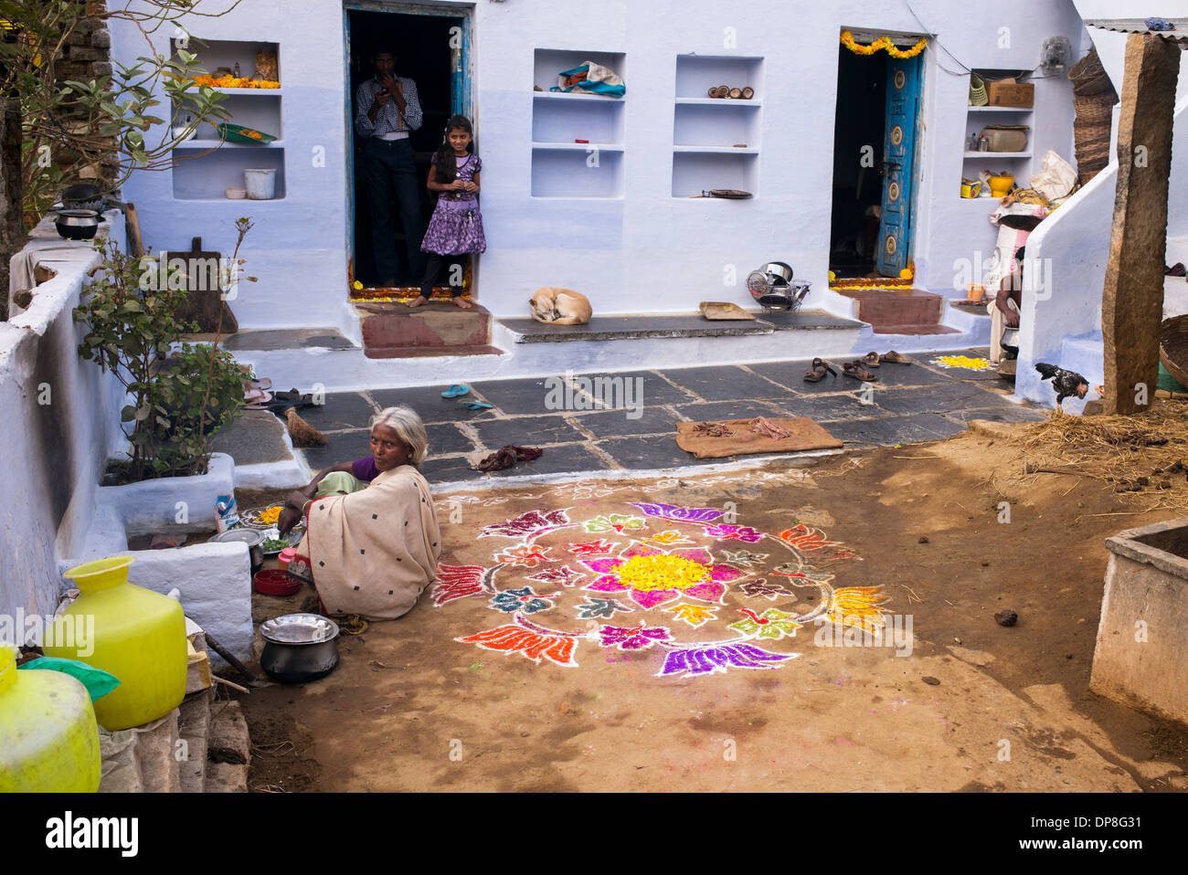 Outside A Rural Indian Village House Andhra Pradesh India Stock