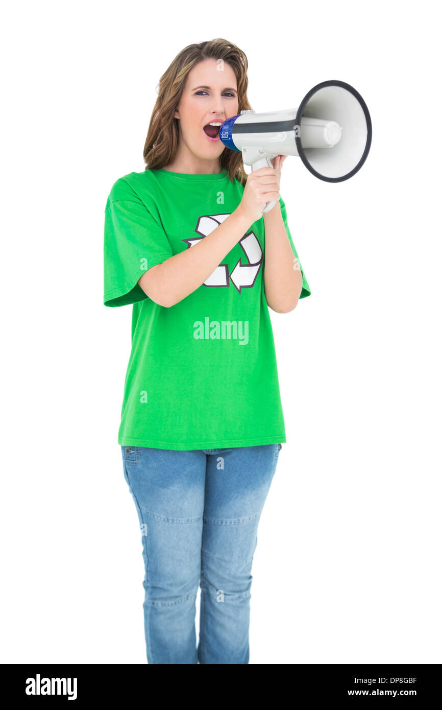 Environmental activist screaming in a megaphone Stock Photo - Alamy