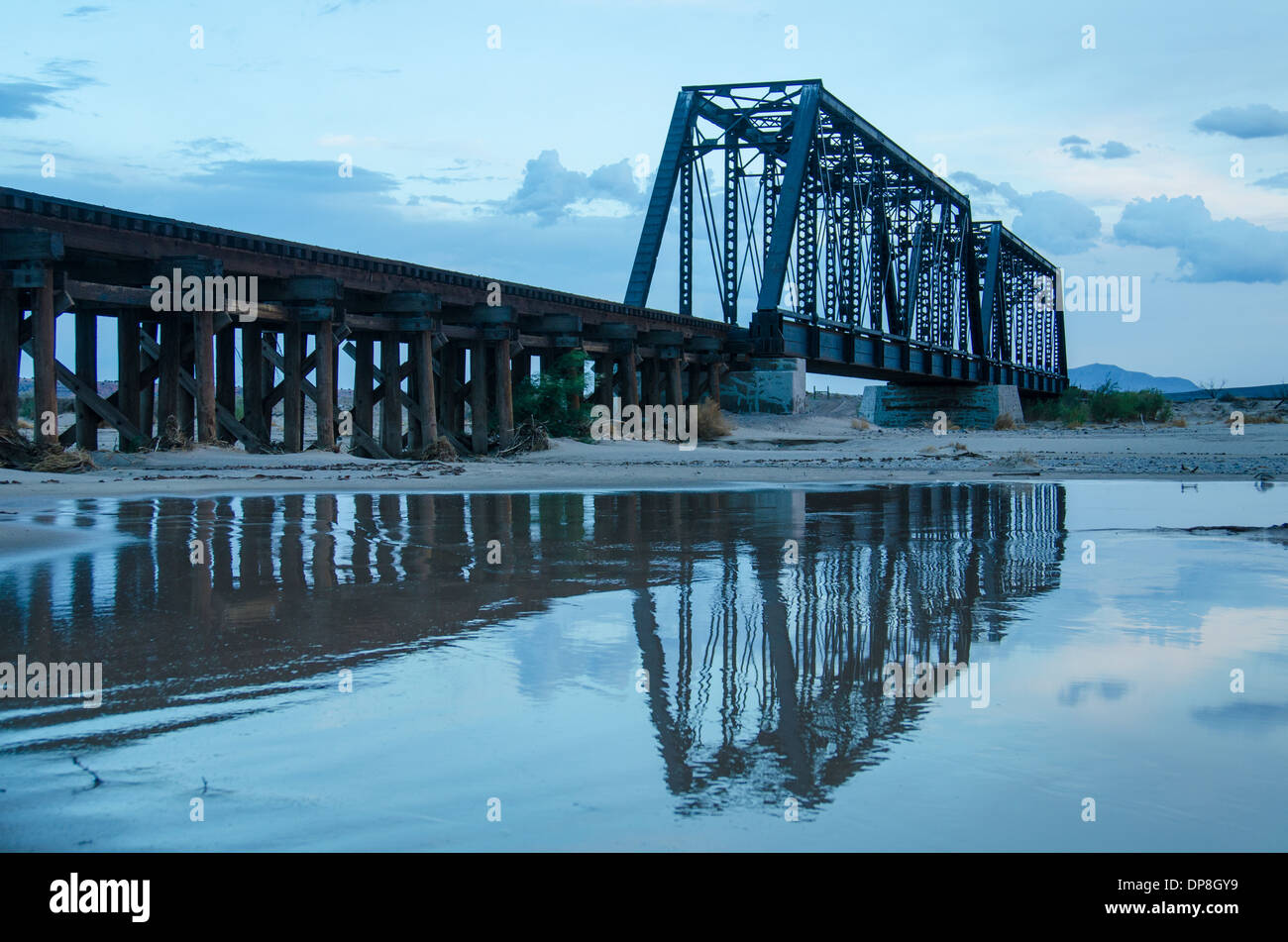 Railroad bridge over the Rio Salado, Sevilleta National Wildlife Refuge, Soccoro co., New Mexico, USA. Stock Photo