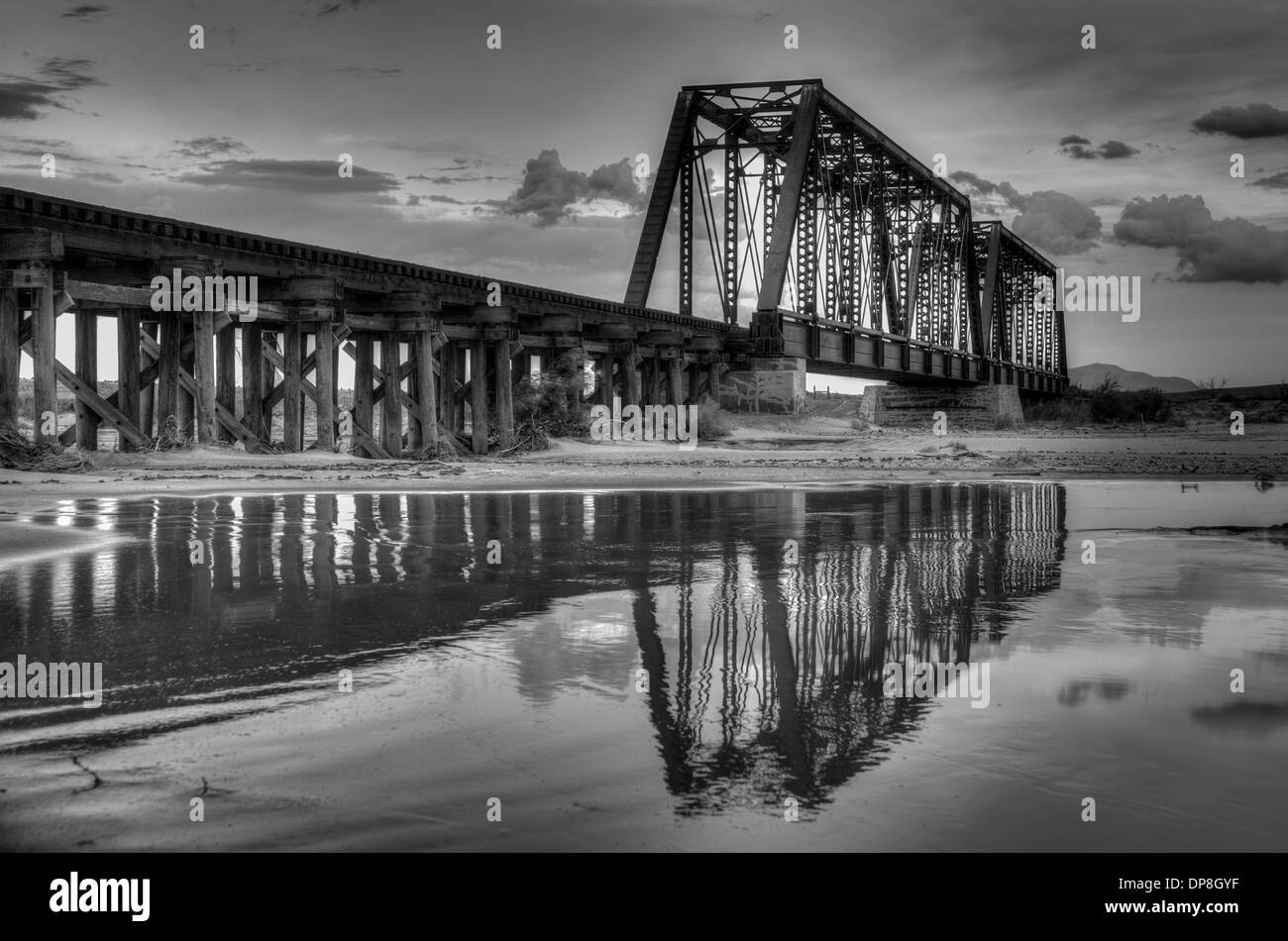 Railroad bridge over the Rio Salado, Sevilleta National Wildlife Refuge, Soccoro co., New Mexico, USA. Stock Photo
