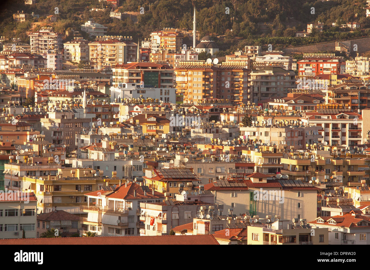 Water heaters and satellite antennas. Features of modern architecture in Alanya city, Turkey. Canon 5D Mk II. Stock Photo