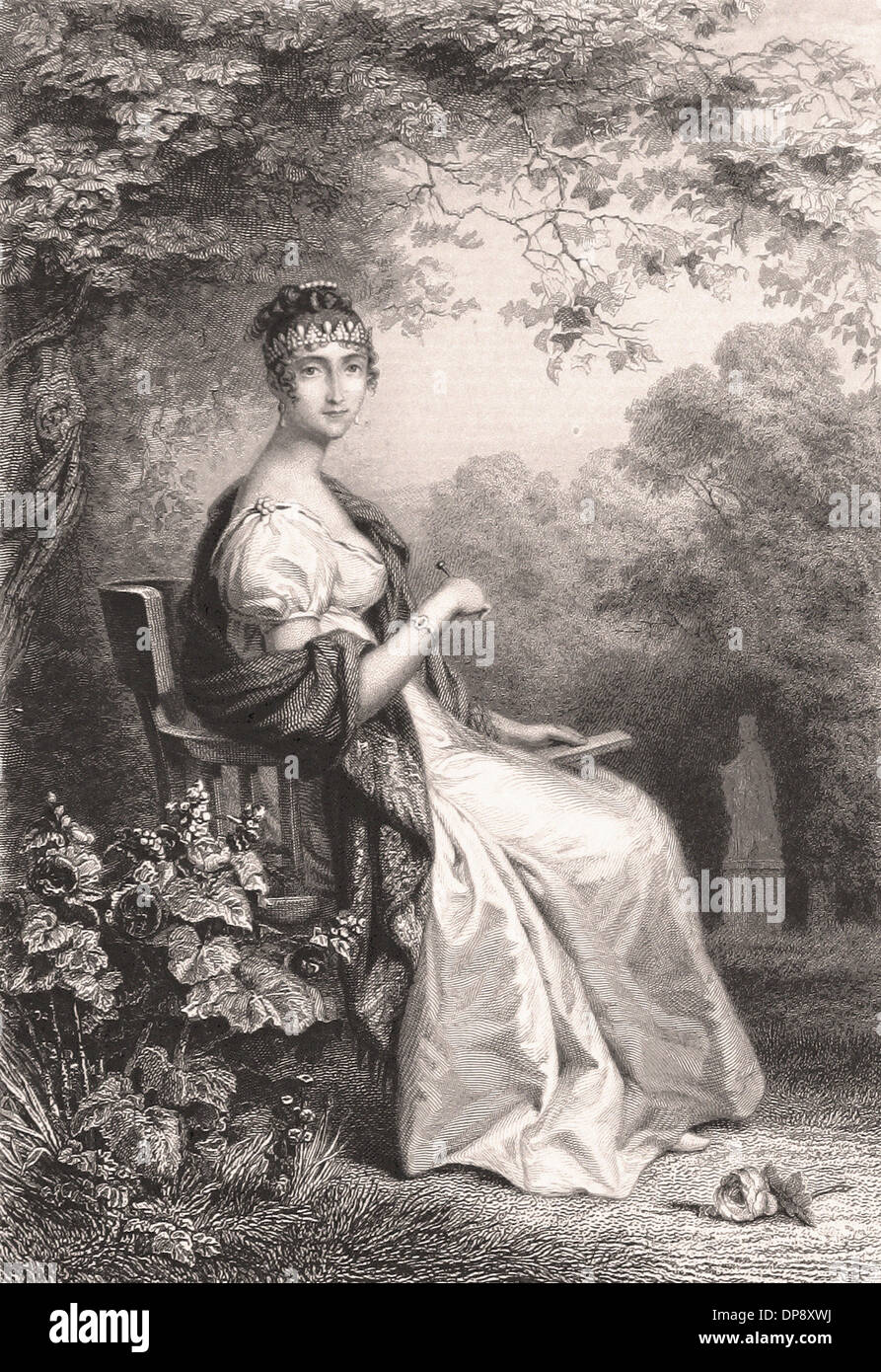 Hortense Eugénie Cécile de Beauharnais - French Engraving XIX th Century Stock Photo