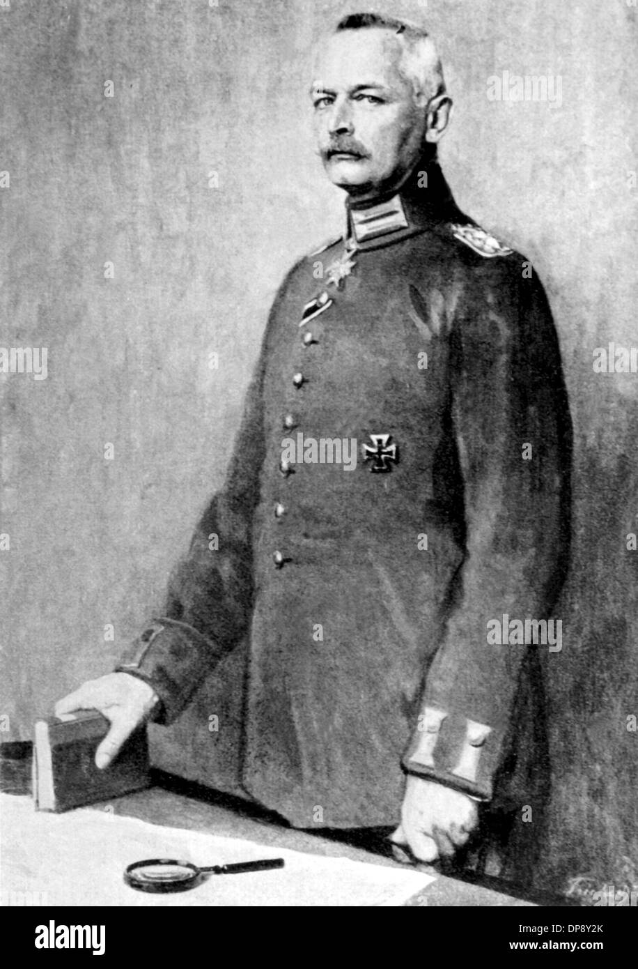 Prussian General of the infantry Erich von Falkenhayn after a painting by Franz Triebsch. He was minister of war between 1913 and 1915 and later Chief of the General Staff. He led the army against Romania in 1916.  He was born on the 11th of November in 1861 in Burg Belchau and died on the 8th of April in 1922 near Potsdam. Stock Photo