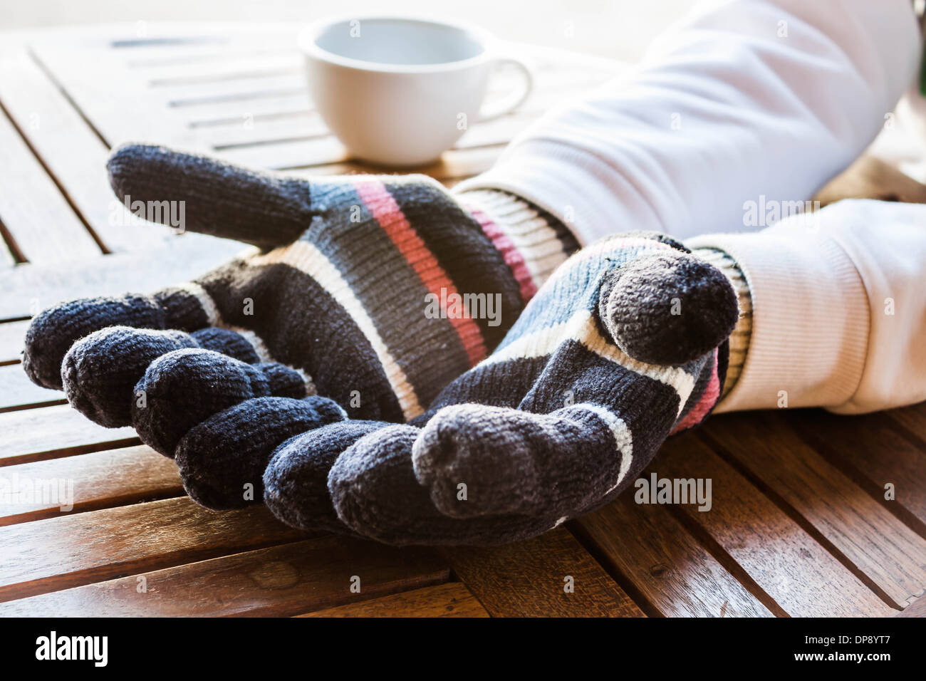 Warmly hands in wool gloves, stock photo Stock Photo