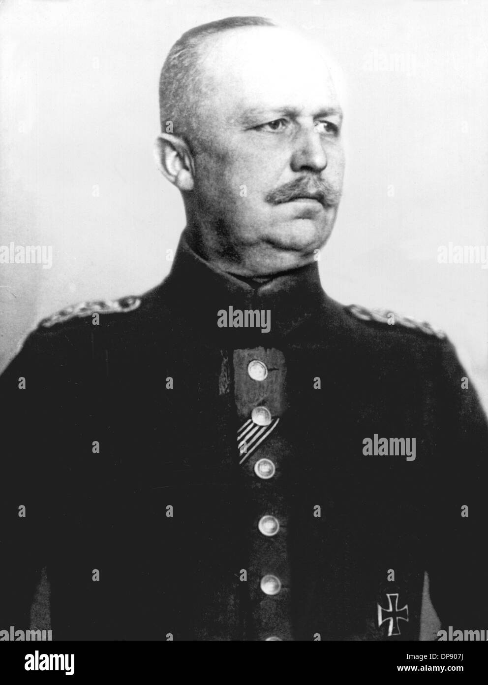 A contemporary photograph of Prussian general and military leader (Battle of Tannenberg 1914) Erich Ludendorff, who effectively decided together with Paul von Hindenburg about German politics during World War I. After the military failure, he stepped back and was dismissed by Emperor Wilhelm II. on the 26th of October in 1918. Stock Photo