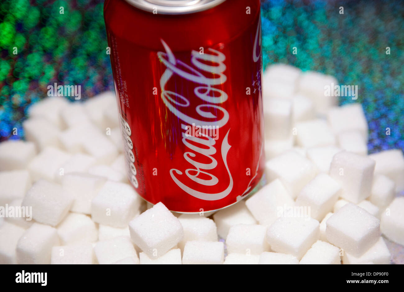 Coca-Cola contains large amount of sugar, London Stock Photo