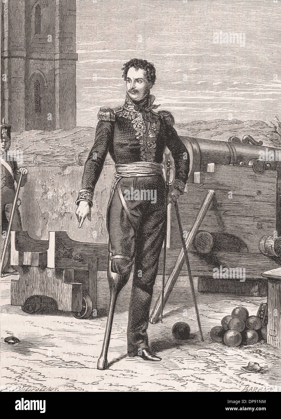 General DAUSMENIL aka La jambe de bois - French Engraving XIX th Century Stock Photo