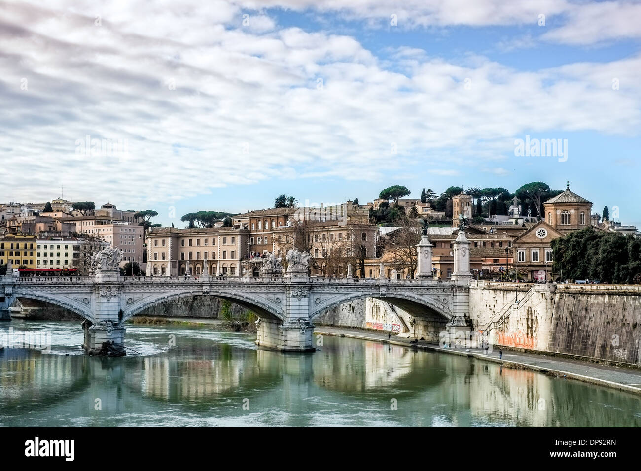 Tiber bridge Rome city Italy skyline Stock Photo